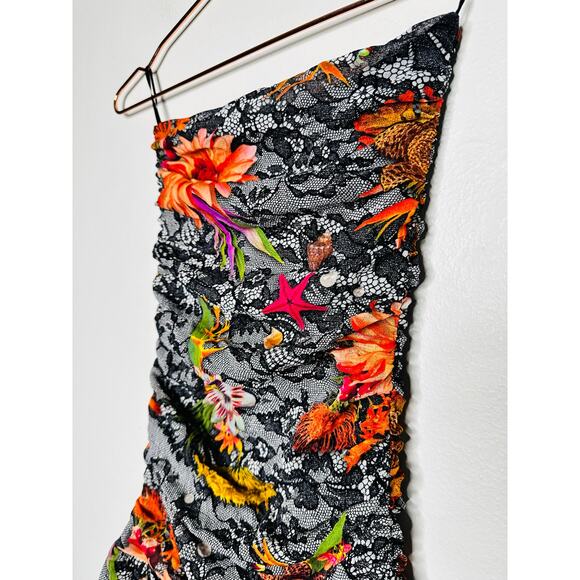 FUZZI Black Red Floral Strapless Lace Mesh Romper Size Medium - Picture 8 of 13